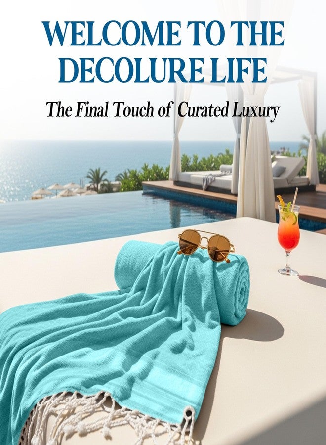 DECOLURE منشفة شاطئ تركية كبيرة الحجم DECOLURE 39x73 بوصة - 100% قطن تركي، سريعة الجفاف وخالية من الرمال، مناشف شاطئ للسفر - خفيفة الوزن، ماصة وناعمة - (ماس أزرق)  - Image 4