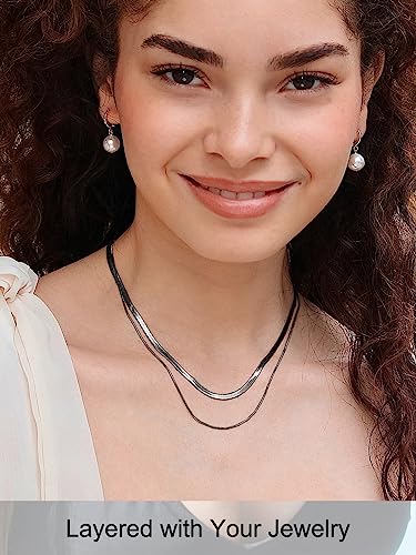 FOCALOOK Snake Chain Necklace Herringbone Necklace Black Choker Necklaces for Women 3MM(W) 12+3.5"(L) - Image 3