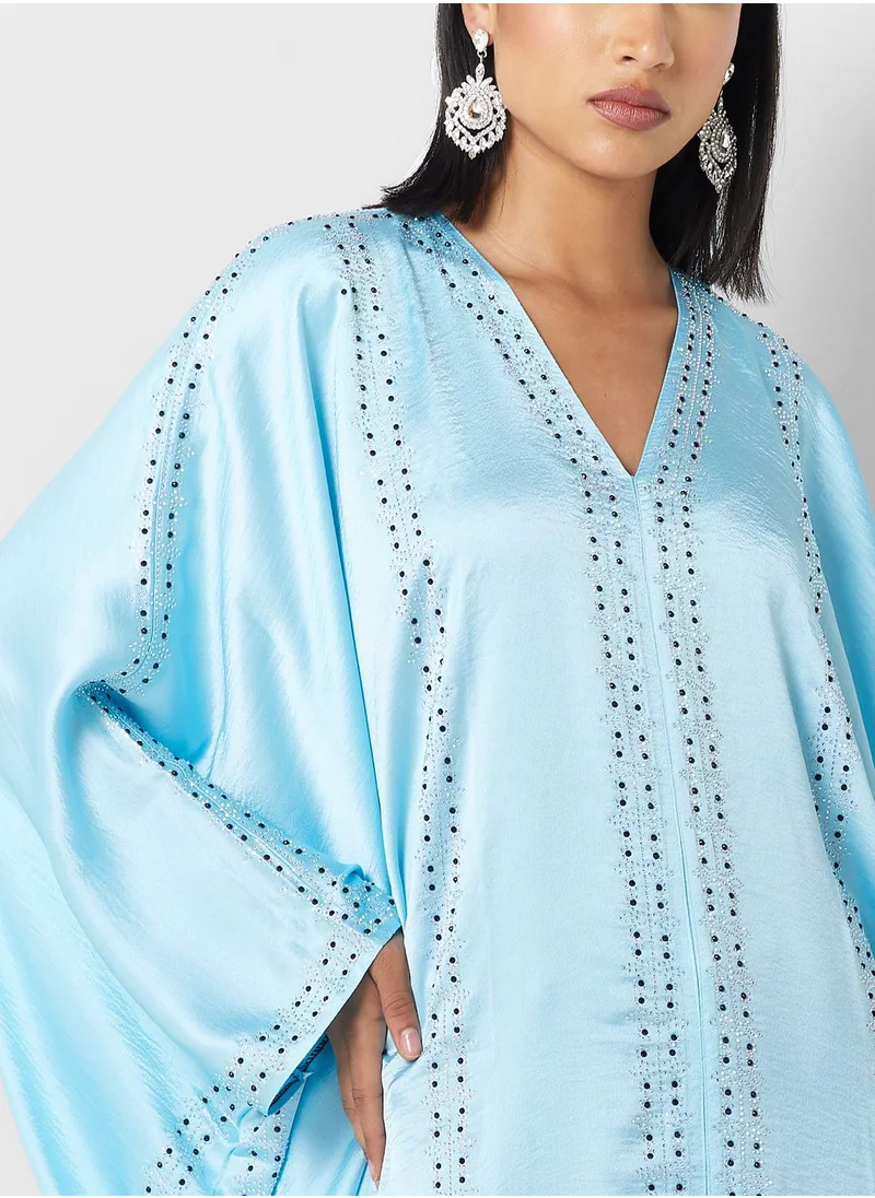 خزانة Bell Sleeved Abaya With Shimmer Detail