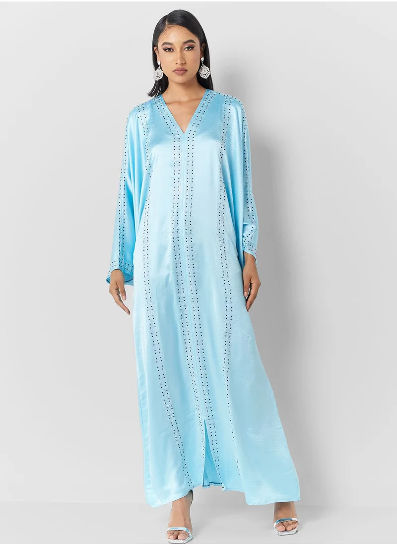 Khizana Bell Sleeved Abaya With Shimmer Detail