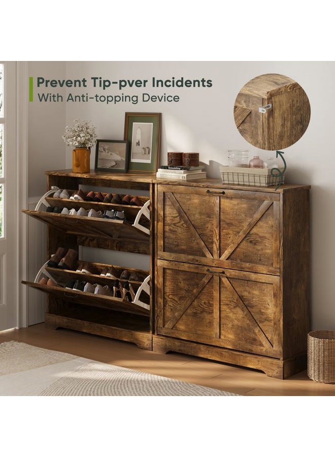 Smart FENDEE Shoe Cabinet, Shoe Storage Cabinet for Entryway with 2 Flip Drawers, Narrow Farmhouse Shoe Organizer Cabinet, Slim Shoe Rack Cabinet, 31.5 in Rustic Brown - Image 4