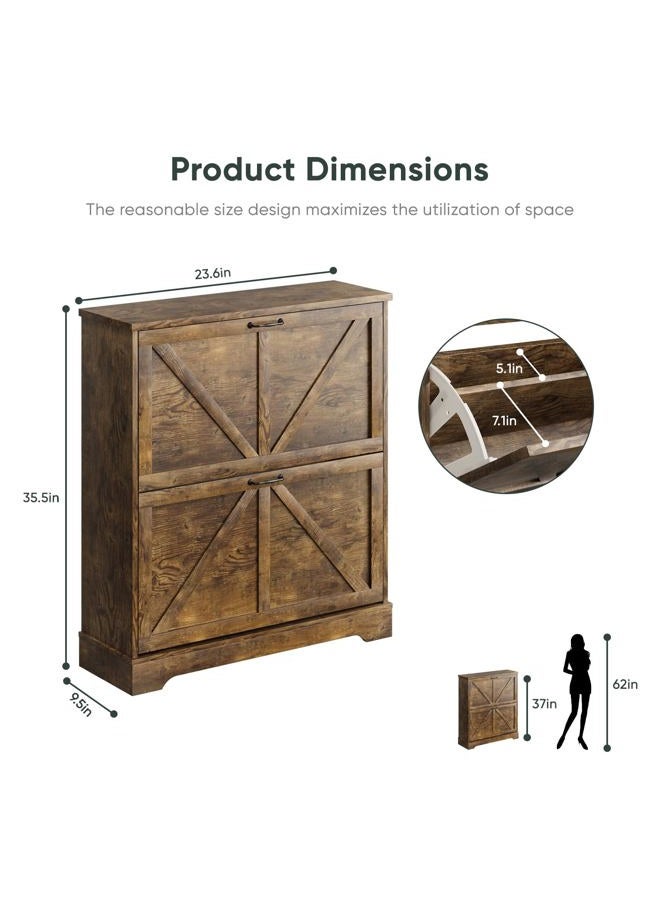 Smart FENDEE Shoe Cabinet, Shoe Storage Cabinet for Entryway with 2 Flip Drawers, Narrow Farmhouse Shoe Organizer Cabinet, Slim Shoe Rack Cabinet, 31.5 in Rustic Brown - Image 2