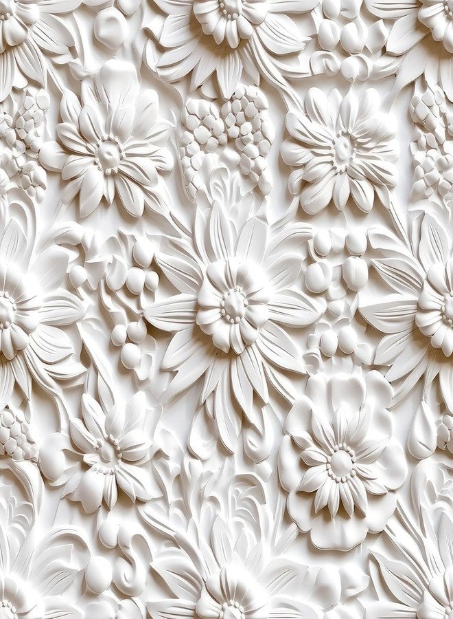 FunStick Off White 3D Floral Wallpaper Peel and Stick Embossed Flower Wallpaper for Bedroom Removable White Contact Paper Peel and Stick Wall Paper Decor for Bathroom Walls Cabinets Ceiling 17.5"x118" - Image 1