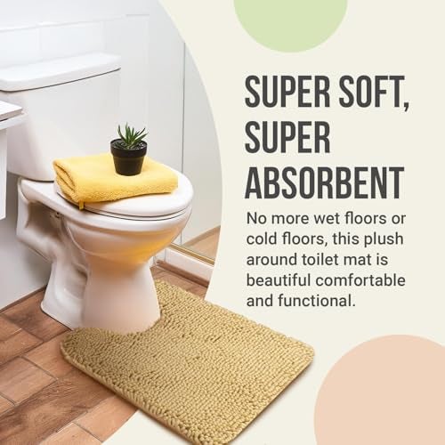 ITSOFT Non-Slip Shaggy Chenille Toilet Contour Bathroom Rug with Water Absorbent, 24 x 21 Inches U-Shaped Beige - Image 4