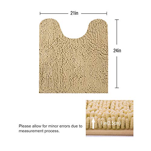 ITSOFT Non-Slip Shaggy Chenille Toilet Contour Bathroom Rug with Water Absorbent, 24 x 21 Inches U-Shaped Beige - Image 2