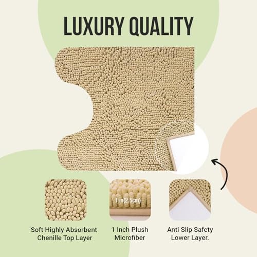 ITSOFT Non-Slip Shaggy Chenille Toilet Contour Bathroom Rug with Water Absorbent, 24 x 21 Inches U-Shaped Beige - Image 5