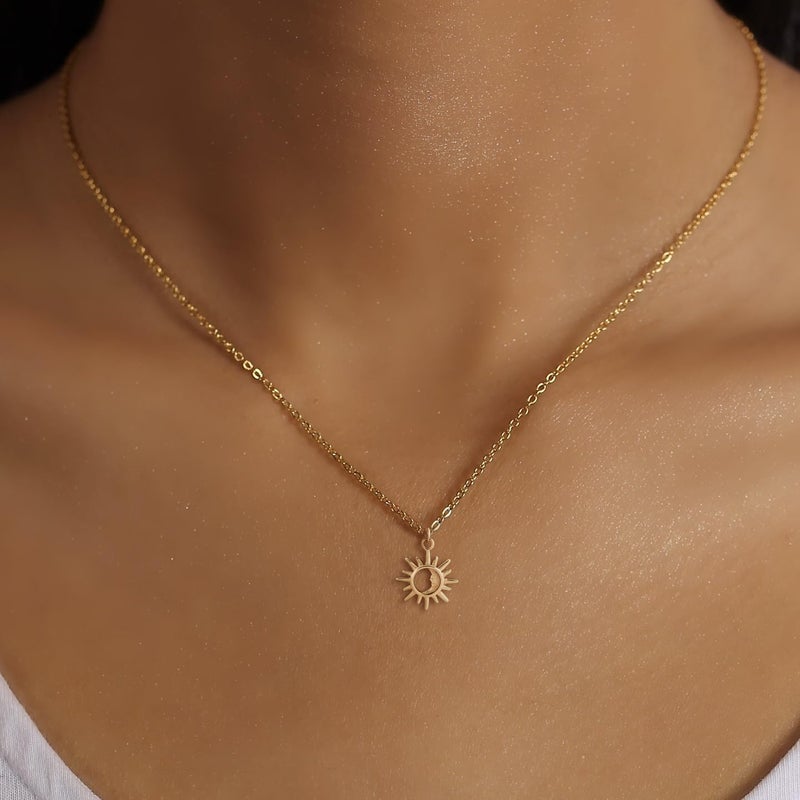 LLWOM Sun and Moon Necklace for Women, Dainty 14K Gold Plated Sun and Moon Pendant Necklace Cubic Zirconia Necklaces for Women Trendy - Image 3