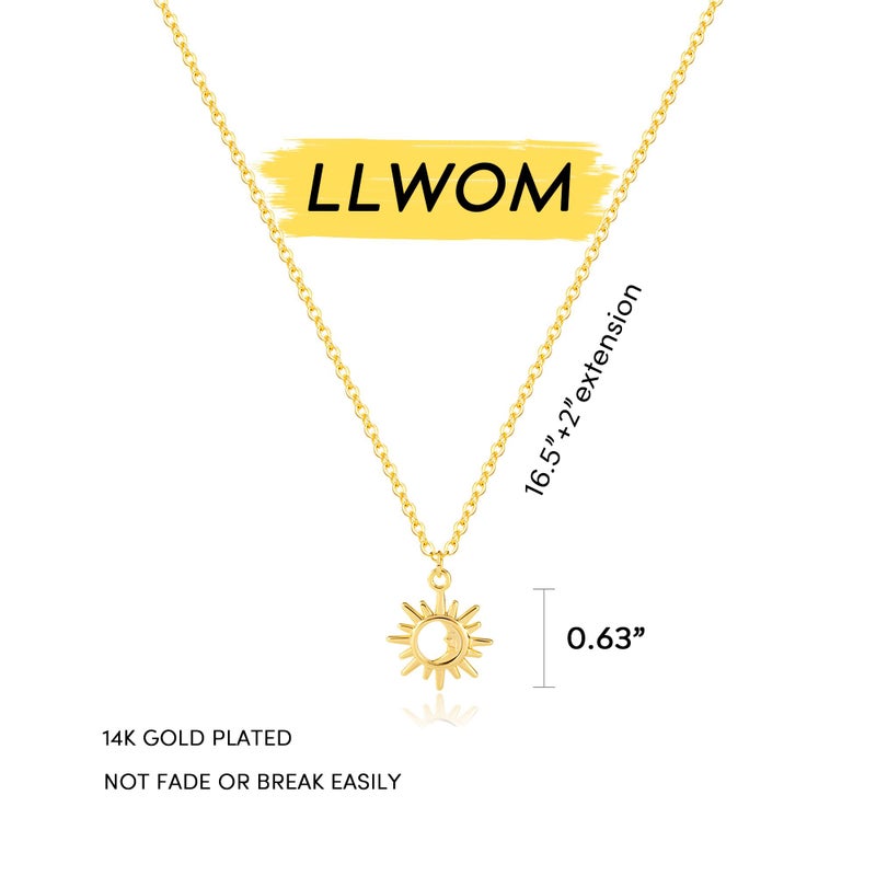 LLWOM Sun and Moon Necklace for Women, Dainty 14K Gold Plated Sun and Moon Pendant Necklace Cubic Zirconia Necklaces for Women Trendy - Image 5