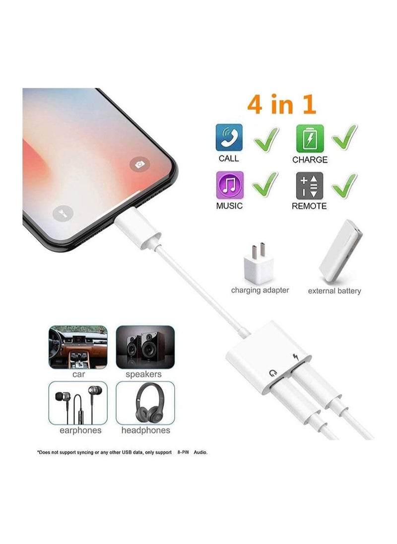 ELTRAZONE - 2 in 1 Dual Lightning Charger Cable Aux Audio Adapter Converter for iPhone 12/11/XS/XR/X/8/7/6/iPad, Support Calling+Charging+Music Control - Image 1