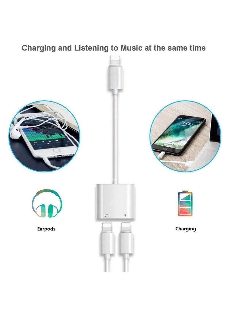 ELTRAZONE - 2 in 1 Dual Lightning Charger Cable Aux Audio Adapter Converter for iPhone 12/11/XS/XR/X/8/7/6/iPad, Support Calling+Charging+Music Control - Image 1