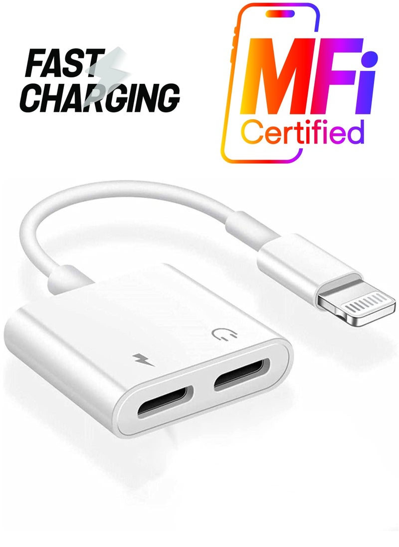 ELTRAZONE - 2 in 1 Dual Lightning Charger Cable Aux Audio Adapter Converter for iPhone 12/11/XS/XR/X/8/7/6/iPad, Support Calling+Charging+Music Control - Image 1