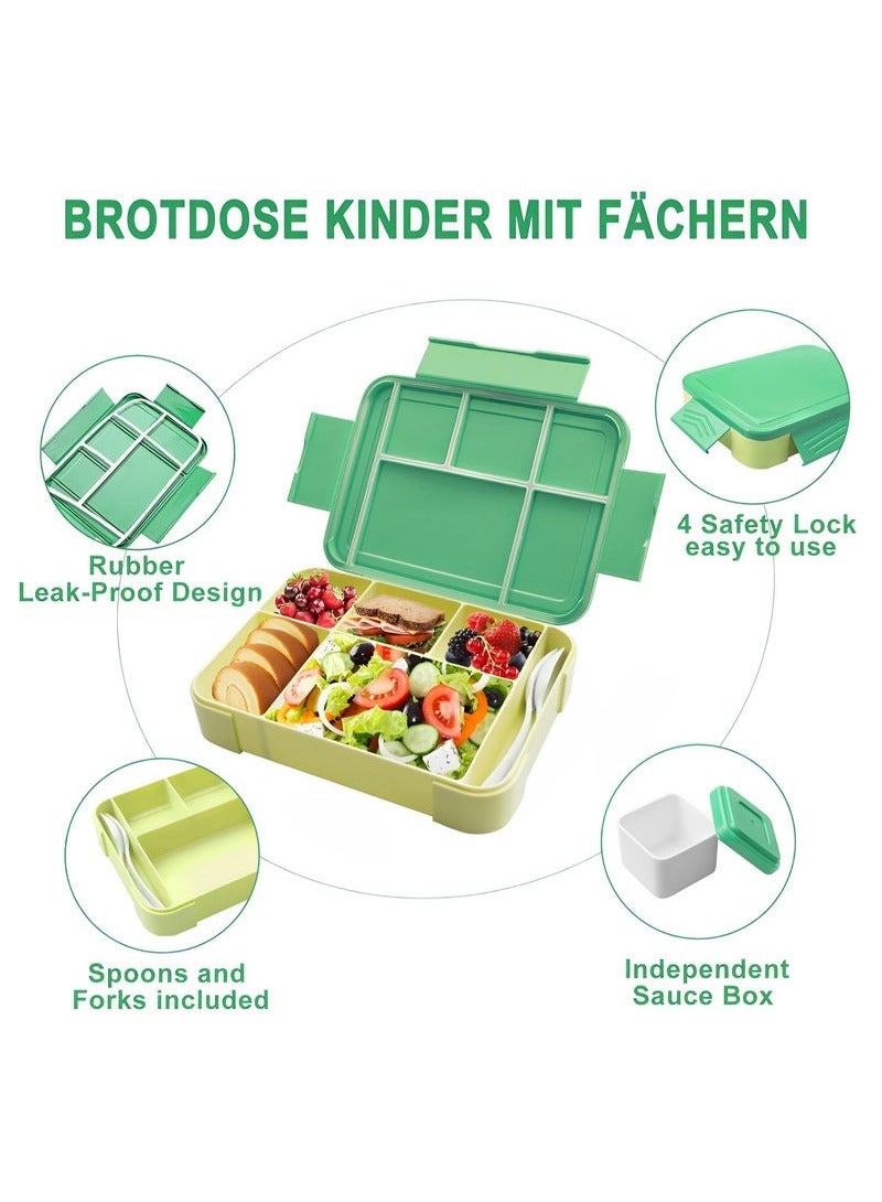 Bento Box, Lunch Box for Kids, Bento Lunch Box Kids Adults，With Fork Spoon,Food-Safe Leakproof 5 Compartments and 1 Salad Dressing Containers,1330 ML (Green)  - Image 5