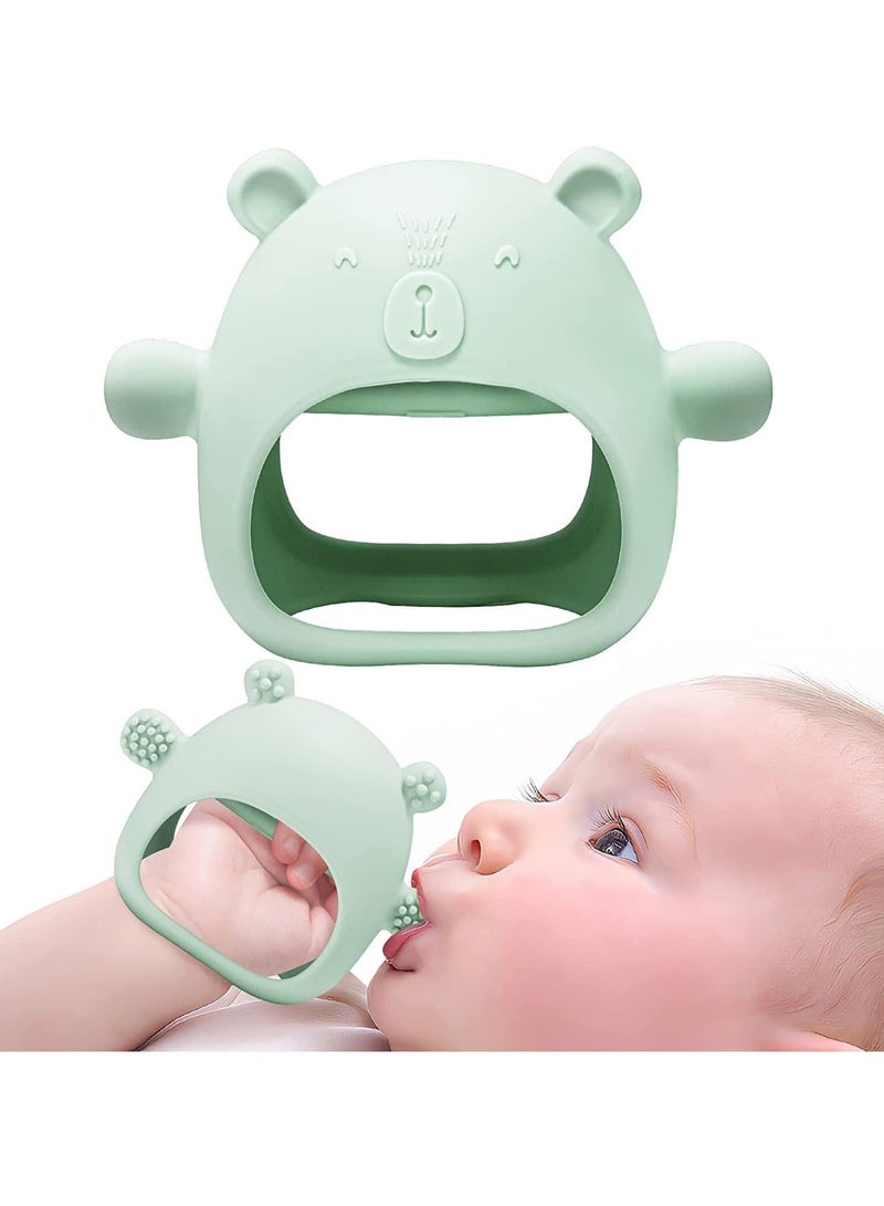 Gonice Bear Baby Teething Toy Silicone Teething Toys for Babies 0-6 Months 6-12 Months Anti Dropping Wrist Hand Teethers Baby Chew Toys for Sucking Needs (green)  - Image 1