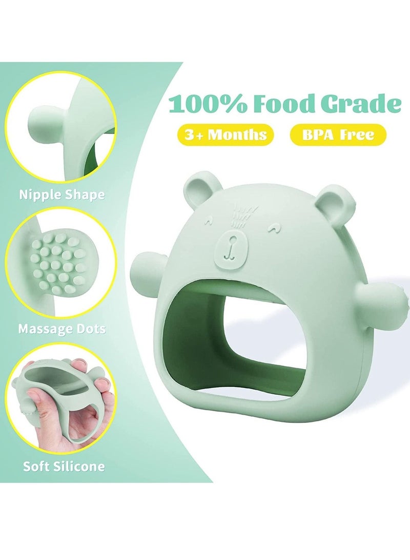 Gonice Bear Baby Teething Toy Silicone Teething Toys for Babies 0-6 Months 6-12 Months Anti Dropping Wrist Hand Teethers Baby Chew Toys for Sucking Needs (green)  - Image 2