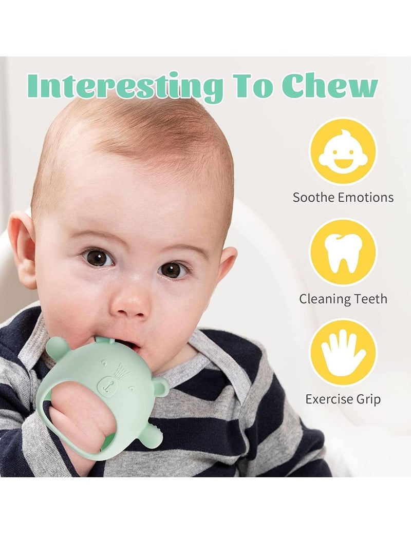 Gonice Bear Baby Teething Toy Silicone Teething Toys for Babies 0-6 Months 6-12 Months Anti Dropping Wrist Hand Teethers Baby Chew Toys for Sucking Needs (green)  - Image 3