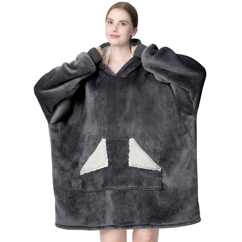 Touchat Wearable Blanket Hoodie, Oversized Sherpa Fleece Sweatshirt Blanket with Giant Hood Pocket and Sleeves for Adult, Warm & Cozy Grey Blanket Gifts for Women - Image 2