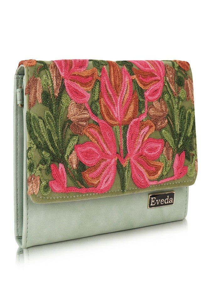 EVEDA Women Stylish Embrodeiry Clutch Ladies Party Wedding ladies purse handbag (Pista) - Image 1