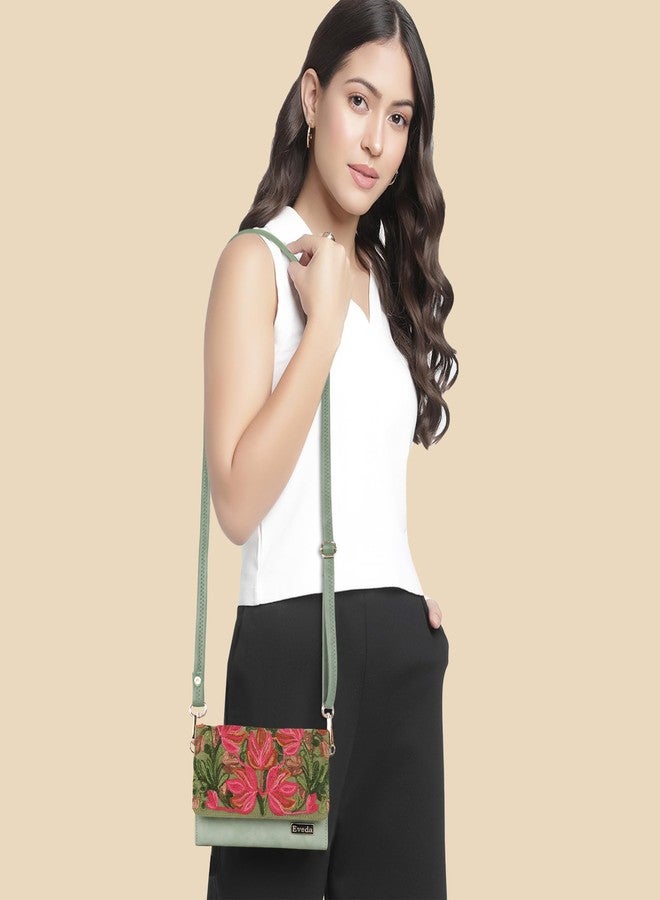 EVEDA Women Stylish Embrodeiry Clutch Ladies Party Wedding ladies purse handbag (Pista) - Image 5