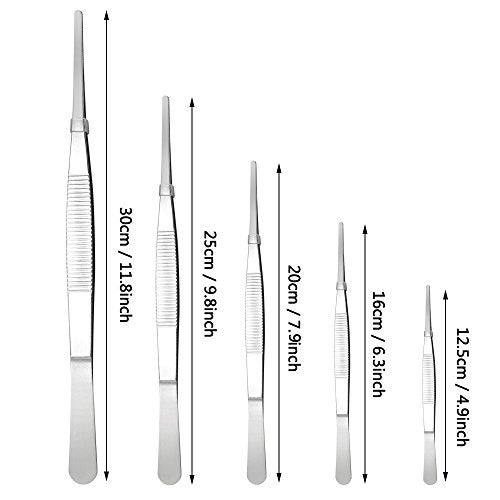 Hysagtek 5 Pcs Stainless Steel Gardening Tweezers Seed Tweezer Large Long Tweezers Plant Tweezer Set for Plants, Gardening, Succulents, Kitchen, 4.9"/6.3"/7.9"/9.8"/11.8" - Image 2