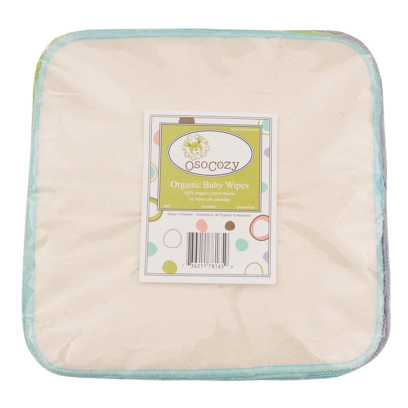 OsoCozy Organic Flannel Cloth Baby Wipes Reusable Washable Saves Money 100 Unbleached Organic Cotton Colorful Stitching 9 x 9 Inches Each and 12 Per Package - Image 3