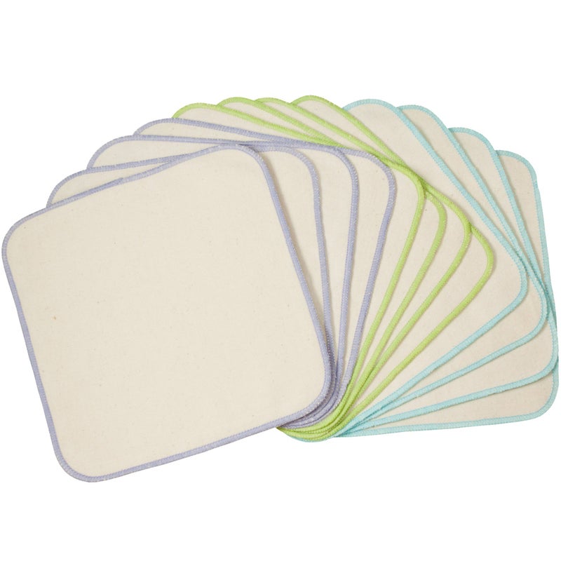 OsoCozy Organic Flannel Cloth Baby Wipes Reusable Washable Saves Money 100 Unbleached Organic Cotton Colorful Stitching 9 x 9 Inches Each and 12 Per Package - Image 1