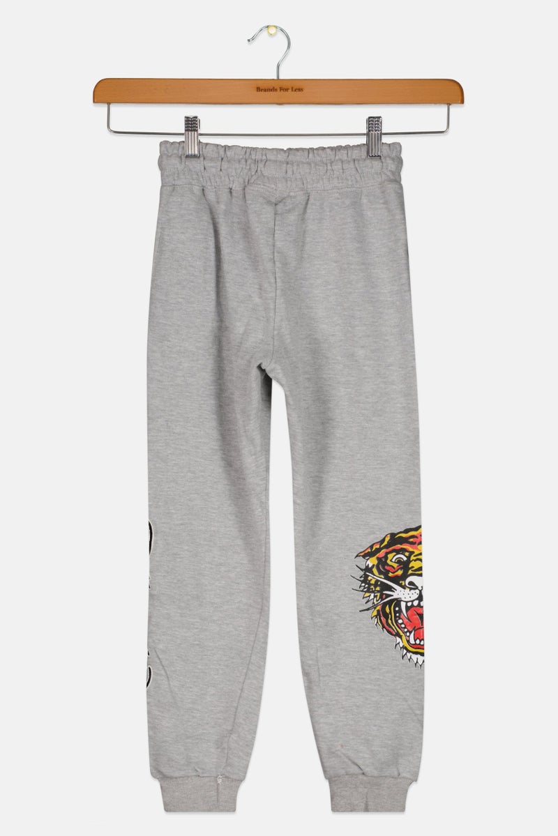 Ed Hardy سروال جوجر مزين بشعار للأطفال الأولاد، مزيج رمادي - Image 2