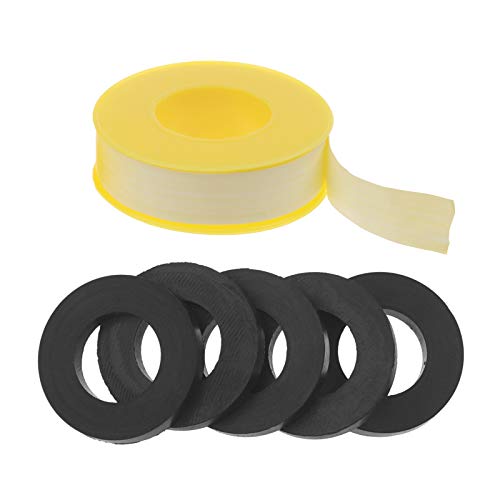 Timsec 5Pcs Propane Pipe Hose Seal Rings Gasket and PTFE Gas Line Pipe Thread Tape, Leakage Prevent Soft Rubber O-Ring and Seal Tape for Propane Tank, Valves, Regulators, Connectors, Fittings - Image 1