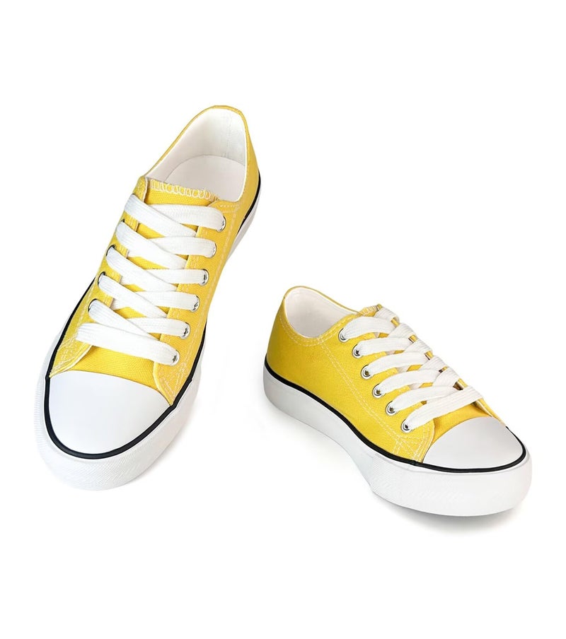 Haifago Canvas Shoes for Women Casual Low Top Sneakers, Womens Fashion Classic Lace Up Walking Shoes for Everyday Wear Yellow - Image 1