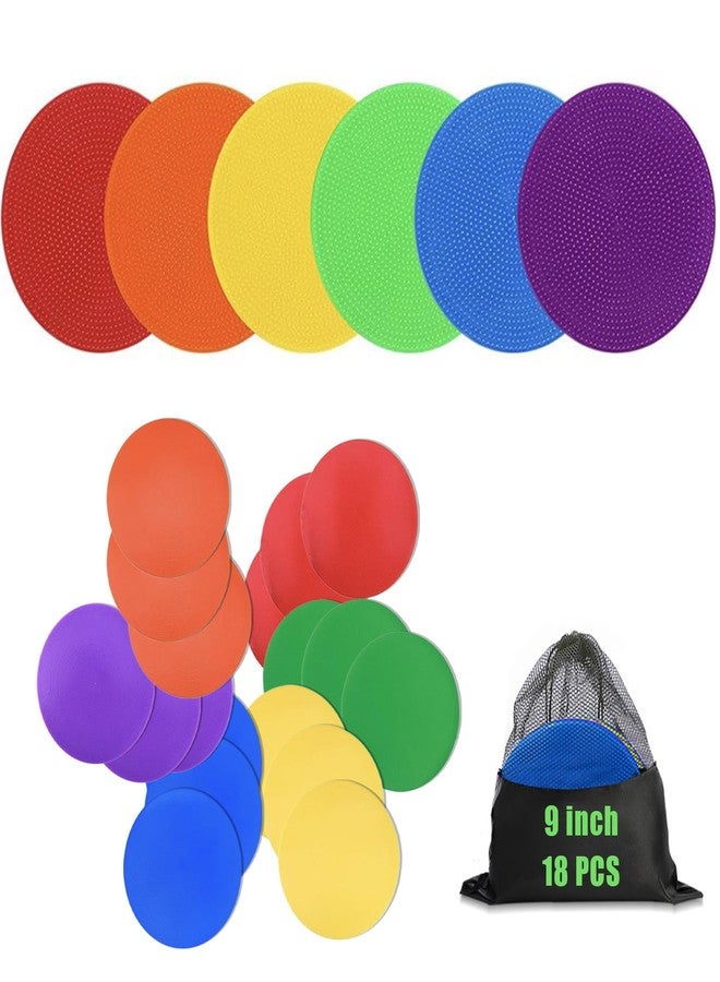 Qtheaes 9 Inch Poly Spot Markers for Sports Training, 6/18 Pcs Round Multiple Color Rubber Non-Slip Spots Marker for Classroom Games, Gym Floor Dots and PE Activitie - Image 1