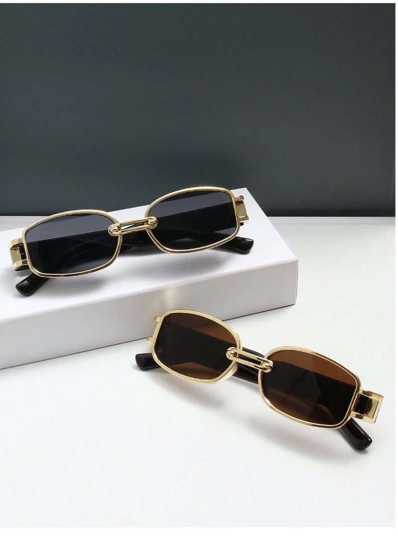Shein 2pcs Square Small Frame Fashion Glasses, Retro Punk Aesthetic For Street Style, Y2K, Party, Outdoor Traveling, Unisex Shades Vintage Style Oval Frame For Going Out Outfit - Image 1
