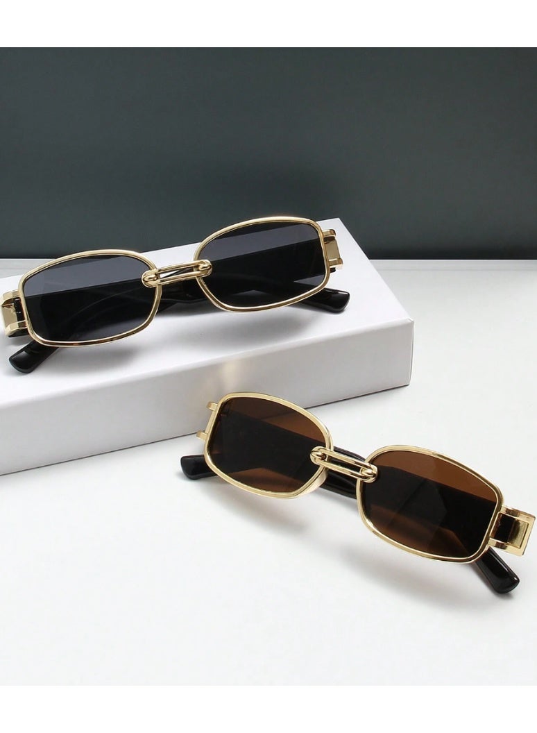 Shein 2pcs Square Small Frame Fashion Glasses, Retro Punk Aesthetic For Street Style, Y2K, Party, Outdoor Traveling, Unisex Shades Vintage Style Oval Frame For Going Out Outfit - Image 4