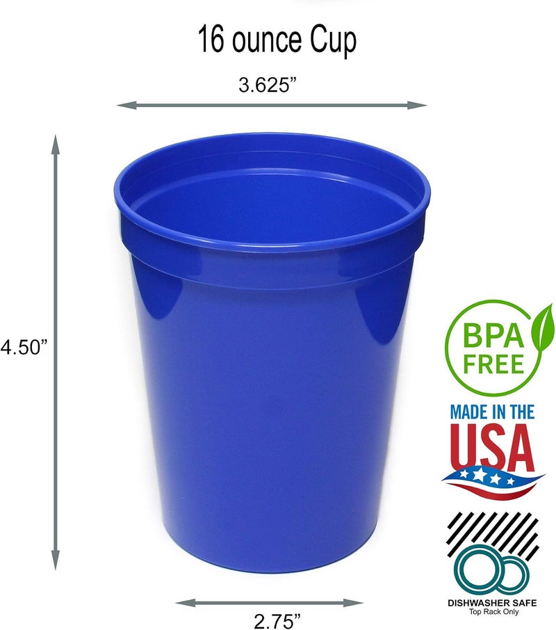 Rolling Sands 16 oz. Reusable Plastic Stadium Cups, 8 Pack, Made in USA, BPA-Free Dishwasher Safe Tumblers, Blue - Image 2