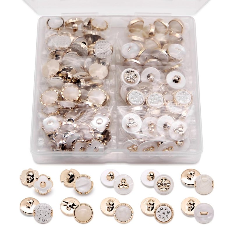 SEMINI 100 Piece 10 Styles Shank Resin Pearl Buttons Vintage Sewing Button for Women Girls Crafts, Clothes, Wedding Dress and DIY Project (Color 14(Resin)) - Image 1