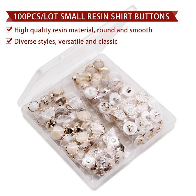 SEMINI 100 Piece 10 Styles Shank Resin Pearl Buttons Vintage Sewing Button for Women Girls Crafts, Clothes, Wedding Dress and DIY Project (Color 14(Resin)) - Image 5