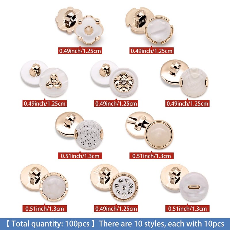 SEMINI 100 Piece 10 Styles Shank Resin Pearl Buttons Vintage Sewing Button for Women Girls Crafts, Clothes, Wedding Dress and DIY Project (Color 14(Resin)) - Image 2