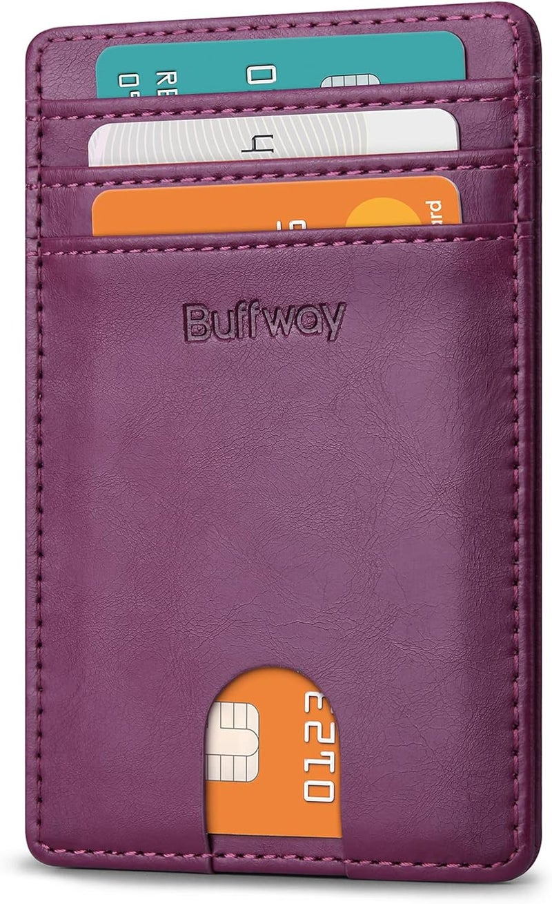 Buffway محفظة رجال نحيفة، حامل بطاقات ائتمان جلدية رقيقة للجيب الأمامي مع حماية RFID للسفر والعمل - Image 1