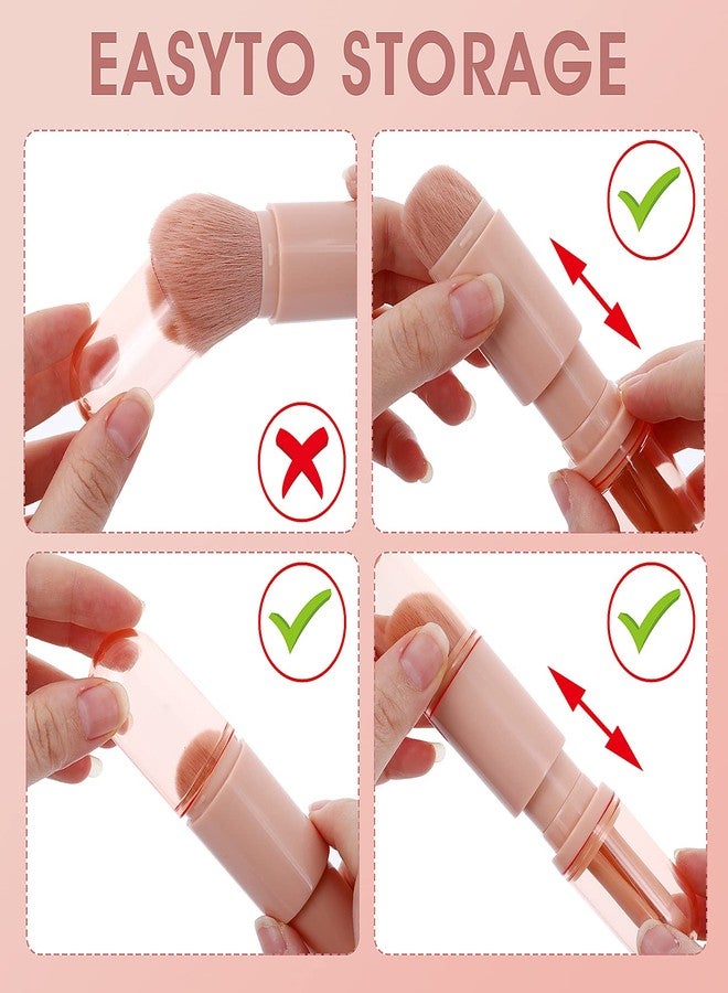 مولين فرشاة مكياج قابلة للسحب من مولين، 4 في 1 فرشاة محمولة للسفر للشفاه، فرشاة إضاءة، فرشاة ظلال العيون، فرشاة دمج كريم الأساس، مجموعة فرش مكياج صغيرة للوجه (وردي) - Image 4