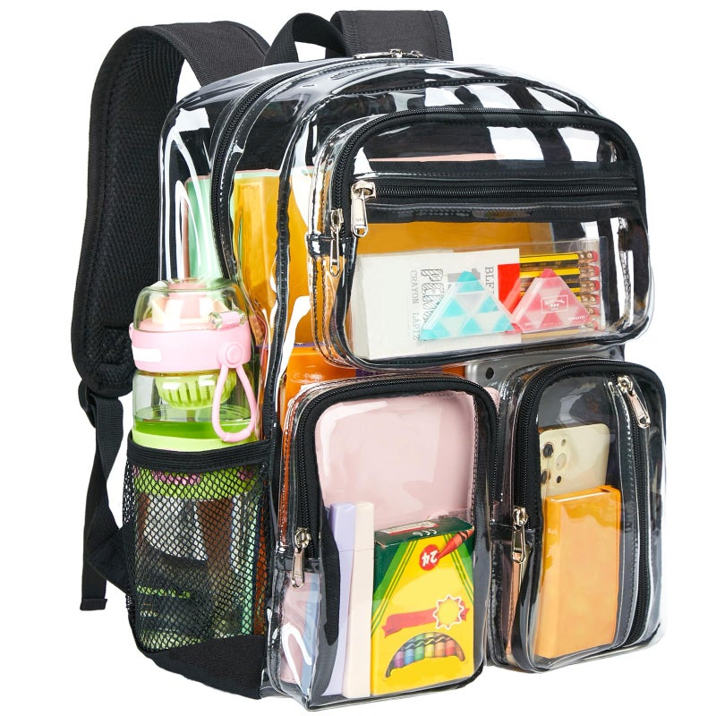 Vorspack Clear Backpack for School - Heavy Duty See Through Bookbag for Girls Boys Large Transparent Backpacks for Work, Travel, Festival - Black - Image 1