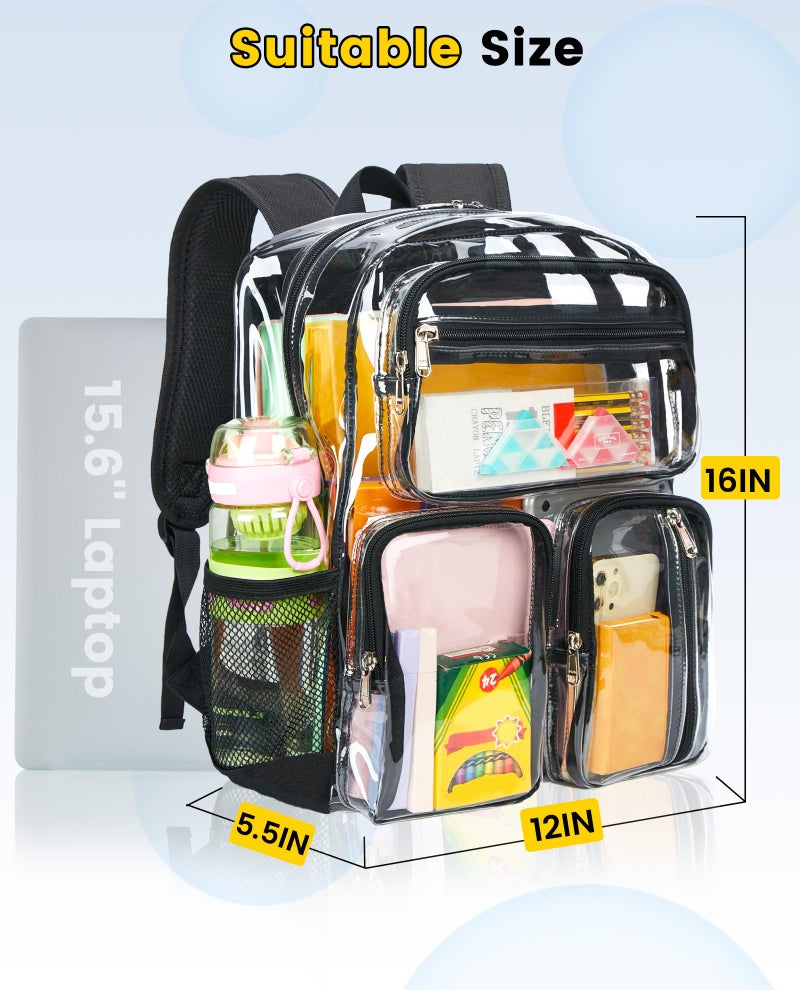 Vorspack Clear Backpack for School - Heavy Duty See Through Bookbag for Girls Boys Large Transparent Backpacks for Work, Travel, Festival - Black - Image 2