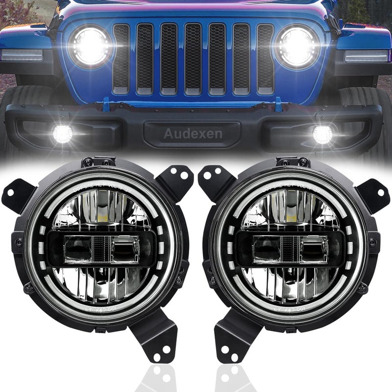 AUDEXEN 7 Inch LED Headlights with Mounting Bracket Adapters for Jeep Wrangler JL JLU 2018-2021 - Image 1