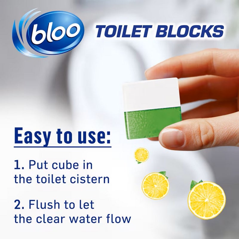 bloo كتلة خزان المرحاض بلو 2x50غ ليمون - مكعبات ماء زرقاء لتنظيف المرحاض، منع الترسبات، النظافة والانتعاش طويل الأمد - Image 3