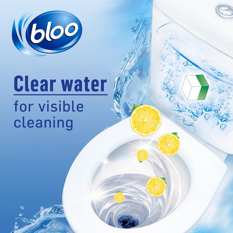 bloo كتلة خزان المرحاض بلو 2x50غ ليمون - مكعبات ماء زرقاء لتنظيف المرحاض، منع الترسبات، النظافة والانتعاش طويل الأمد - Image 4