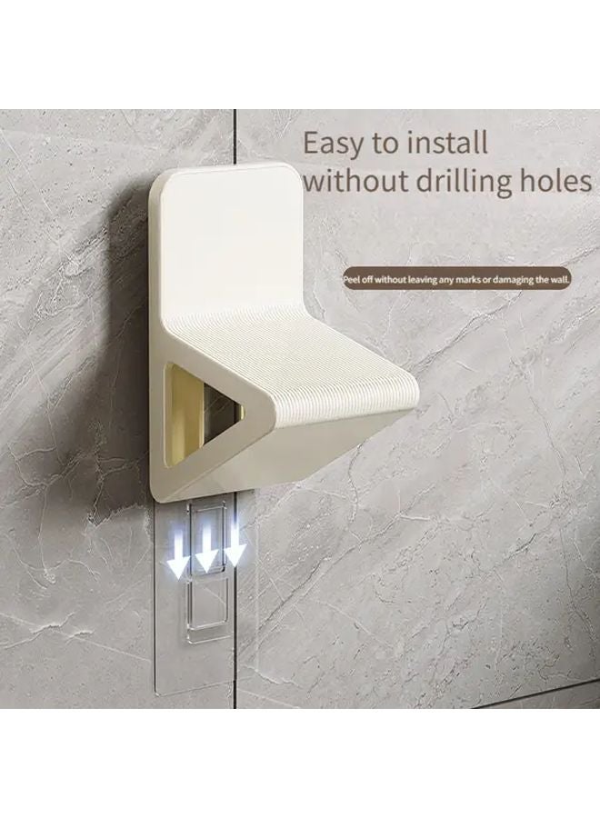 White Drill Free Wall Mounted Shower Footstool Ergonomic Space Saving Easy Clean - Image 5