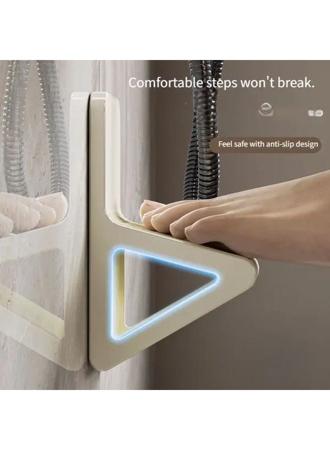 White Drill Free Wall Mounted Shower Footstool Ergonomic Space Saving Easy Clean - Image 4