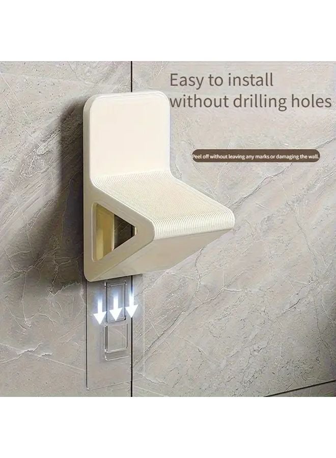 White Drill Free Wall Mounted Shower Footstool Ergonomic Space Saving Easy Clean - Image 1
