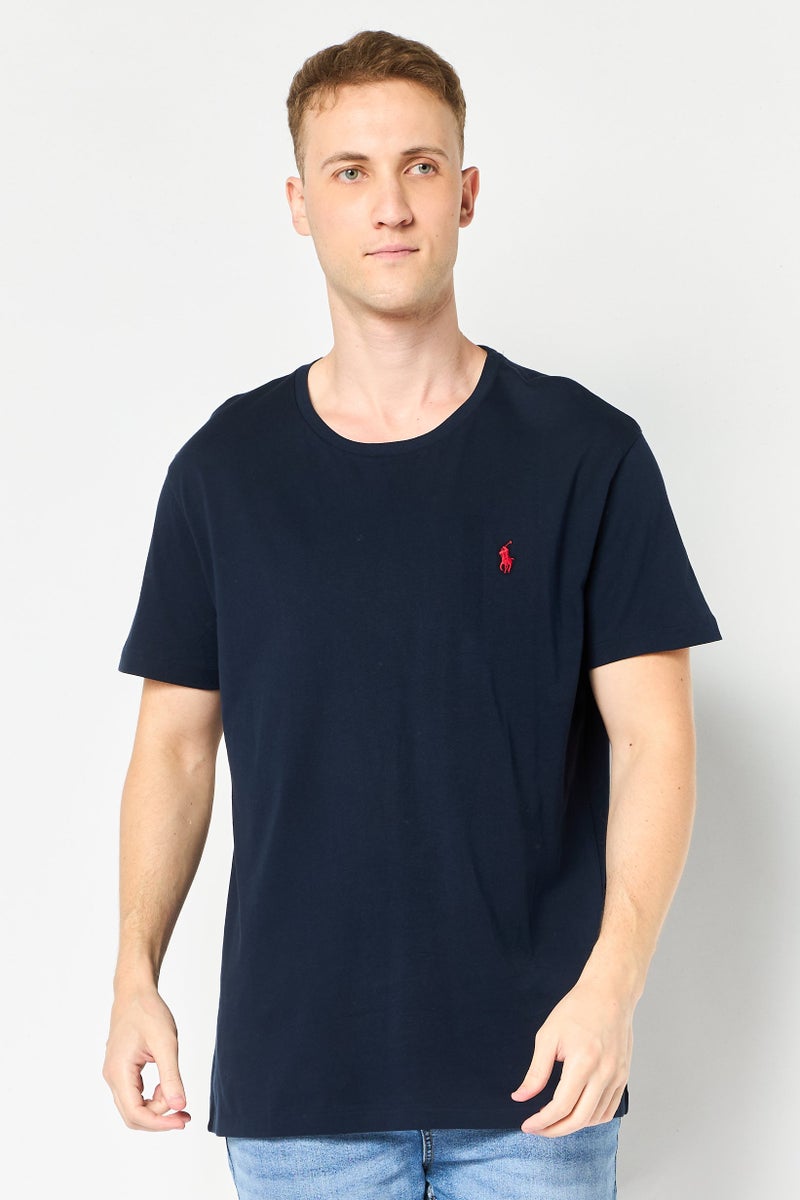 POLO RALPH LAUREN تي شيرت رجالي بأكمام قصيرة وياقة دائرية مع شعار مطرز، أزرق داكن - Image 1