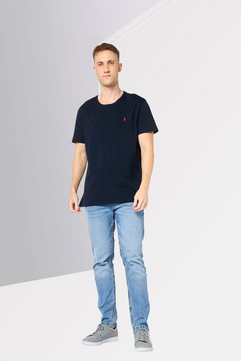 POLO RALPH LAUREN تي شيرت رجالي بأكمام قصيرة وياقة دائرية مع شعار مطرز، أزرق داكن - Image 3