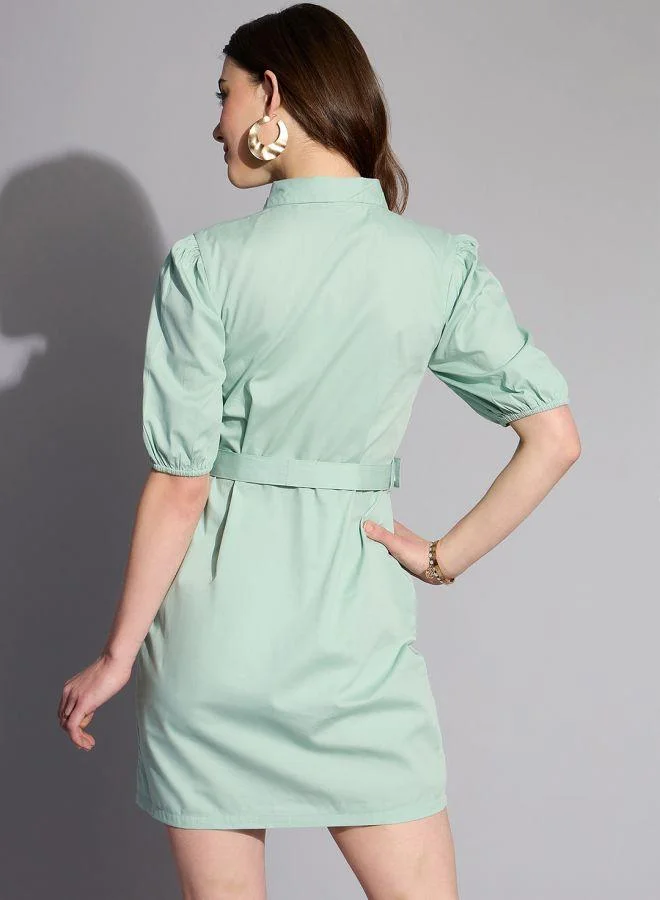 مرفوعة Women Fitted Casual Solid Shirt Dress