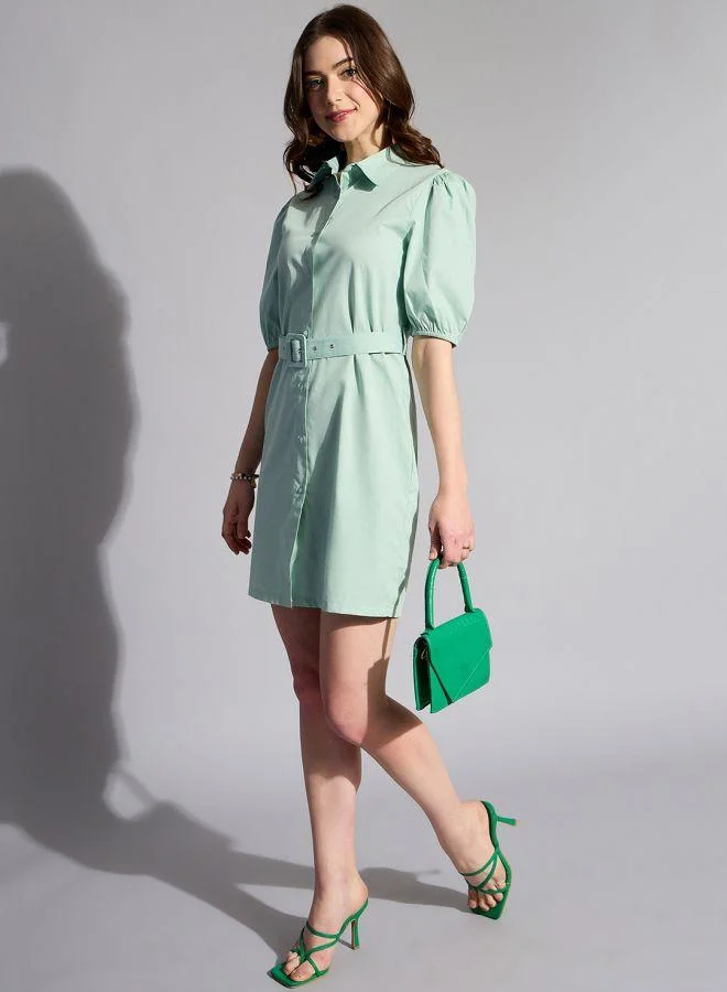 مرفوعة Women Fitted Casual Solid Shirt Dress