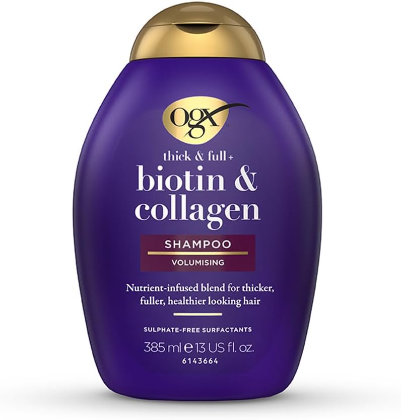 OGX Thick & Full+ Biotin & Collagen Shampoo 385 ml - New Gentle pH Balanced Formula Designed to Promote Thicker, Fuller, and Healthier Hair with Nourishing Ingredients